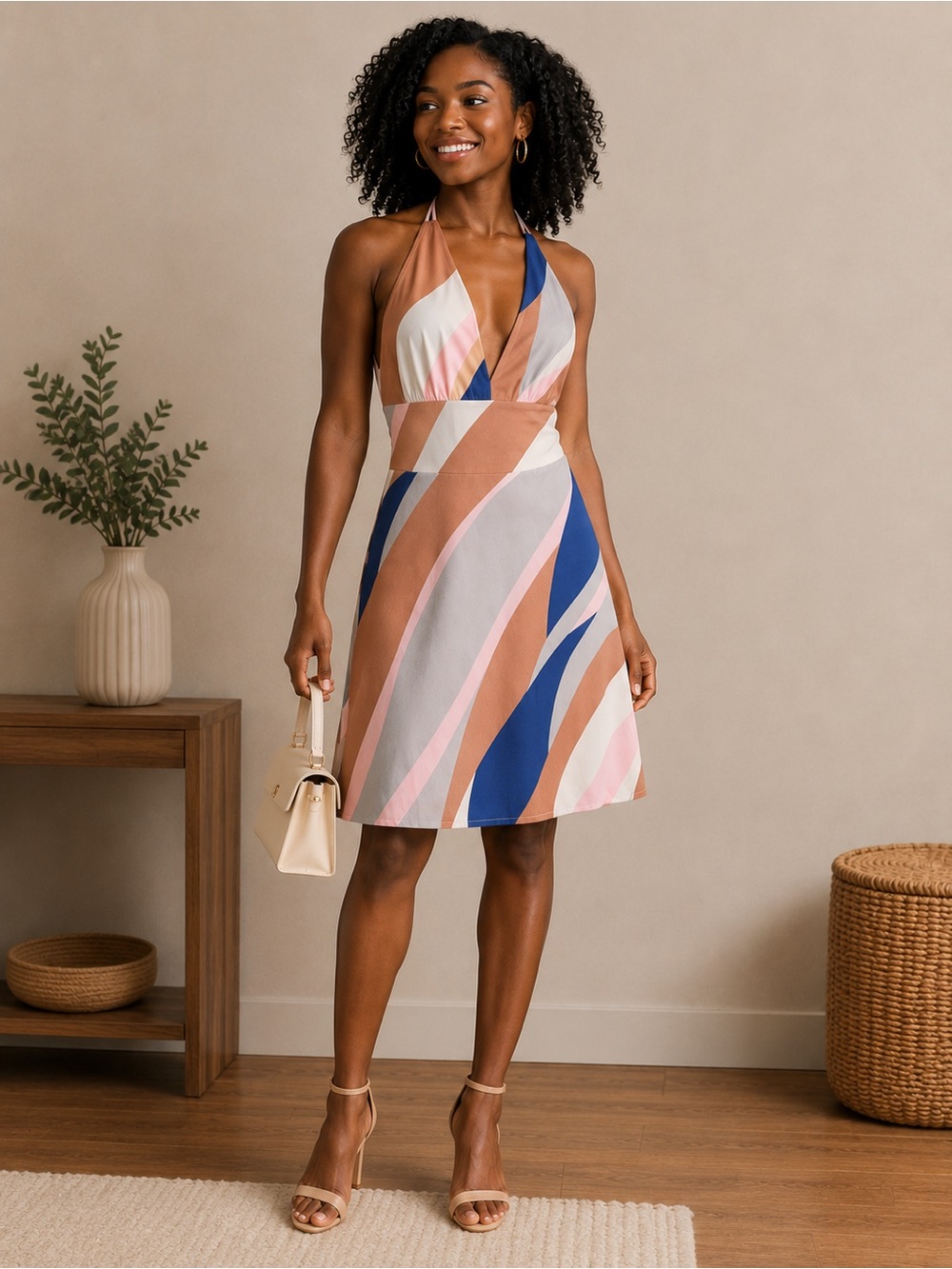 Cotton Candy LA Halter Dress in Multi-color and Backless
